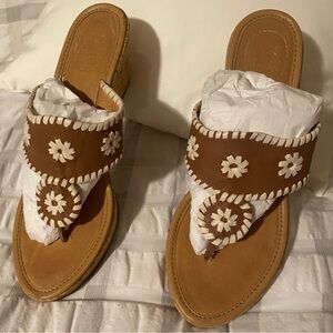 Jack Rogers Brown and White Embroidered Wedge Sandals NWOT